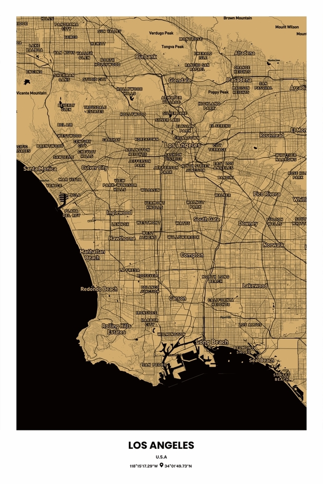 United States/美国Los Angeles/洛杉矶地图底图电子版素材