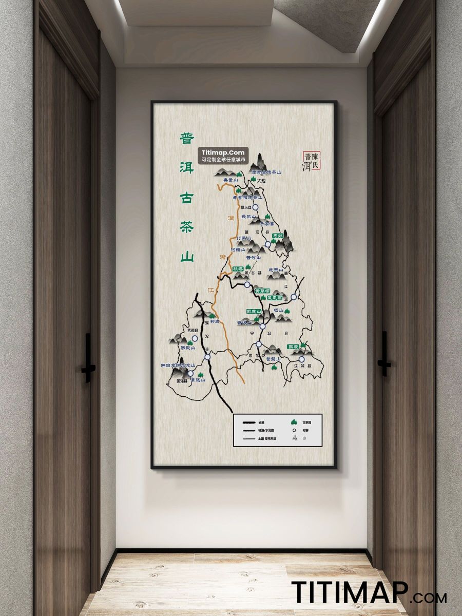 云南普洱古茶山装饰画地图电子版素材