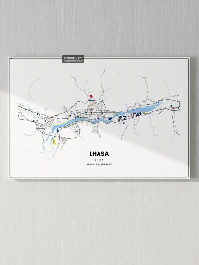 拉萨市地图装饰画