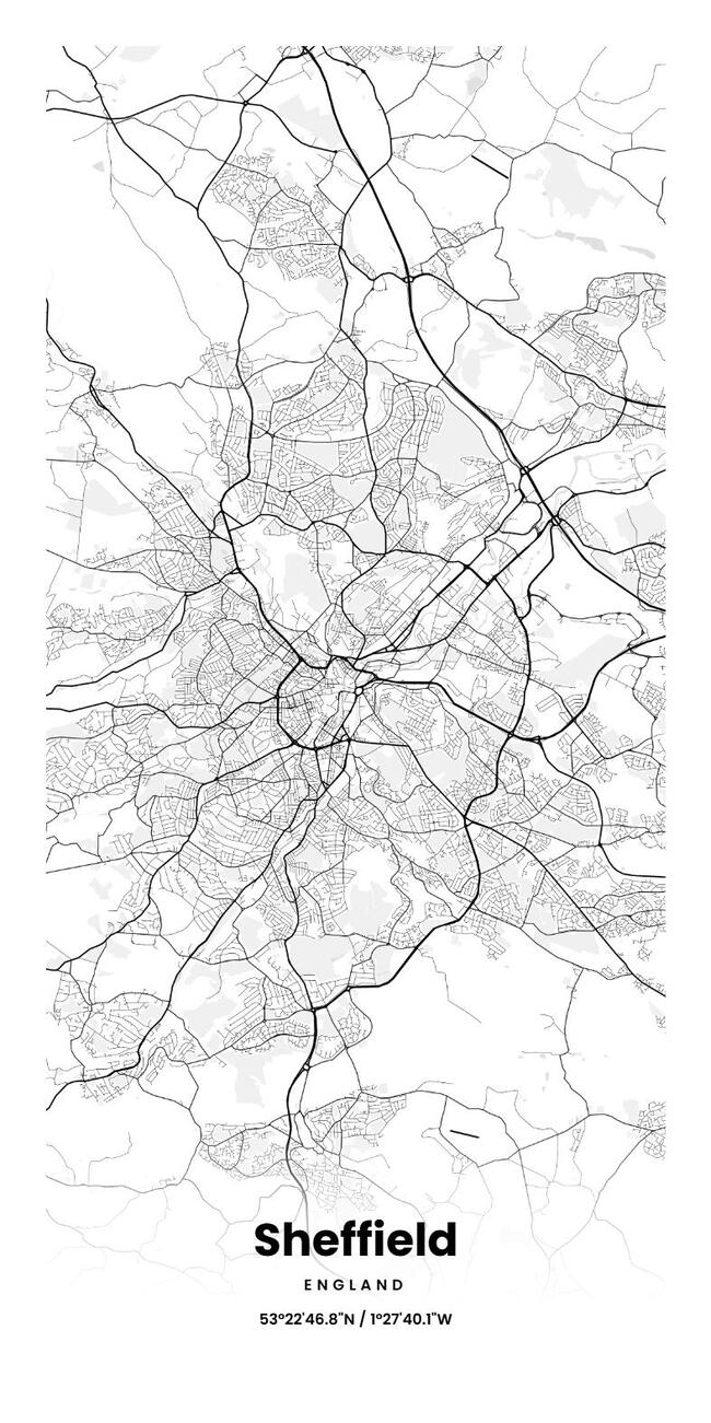 England/英格兰Sheffield/谢菲尔德地图底图电子版素材